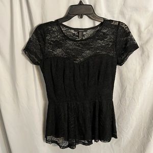 Black Lacey Sweetheart Neckline Peplum Top